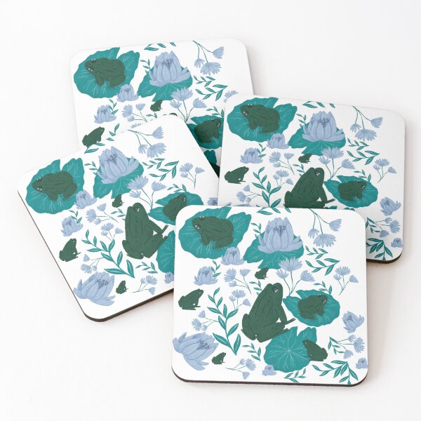 Item preview, Ultra-Steady Green and Blue Frogs on Lily Pads with Water Lilies Pattern for a Calming and Serene Feel designed and sold by maddydoodlesoup.
