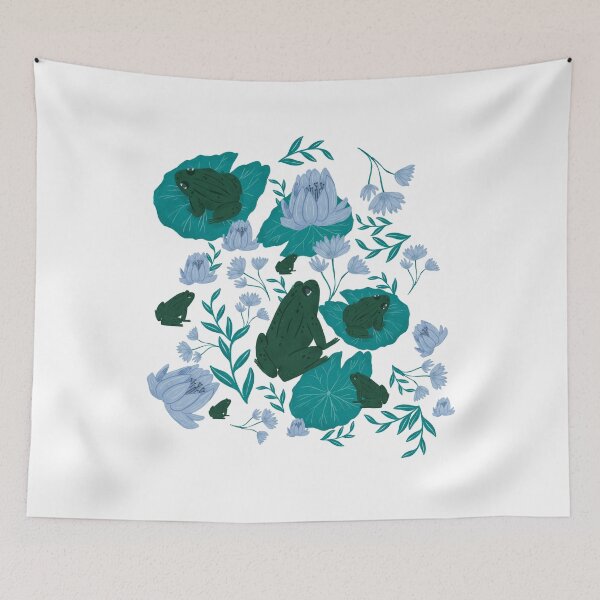 Item preview, Ultra-Steady Green and Blue Frogs on Lily Pads with Water Lilies Pattern for a Calming and Serene Feel designed and sold by maddydoodlesoup.