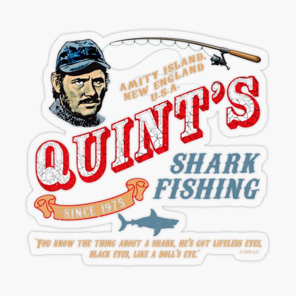 Quints Shark Fishing Logo Parody Amity Island Movie Classic 