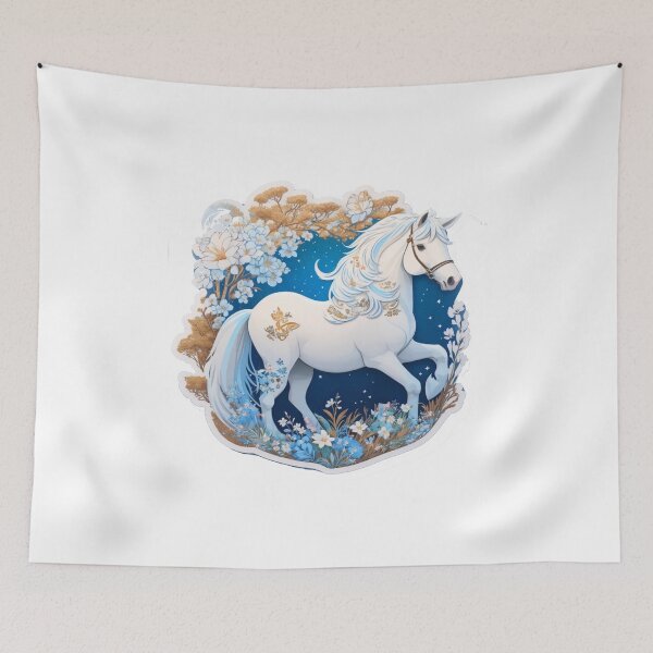 Item preview, white horse among flowers designed and sold by LauraGCastro.