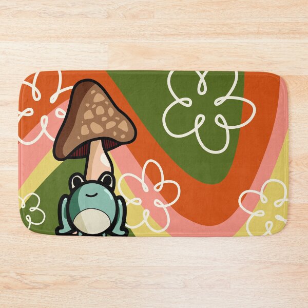 Item preview, Retro Style Frog with Flowers, Mushrooms, and Groovy Stripes: Funky Nature Art designed and sold by Michelle Joseph.