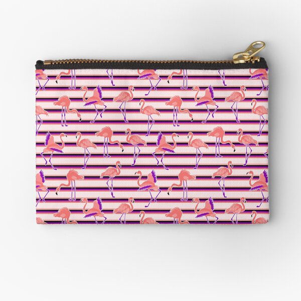 Retro Striped Old School Flamingos Pattern stripes Zipper Pouch