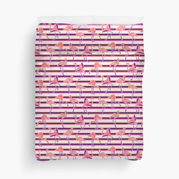 Retro Striped Old School Flamingos Pattern stripes Duvet Cover