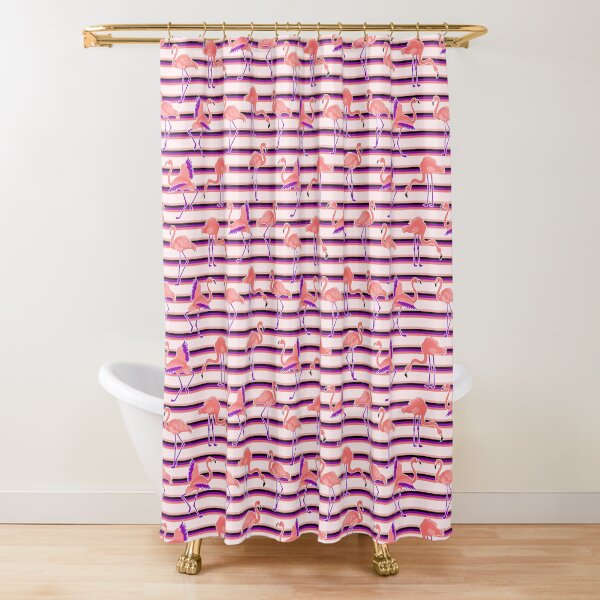 Retro Striped Old School Flamingos Pattern stripes Shower Curtain