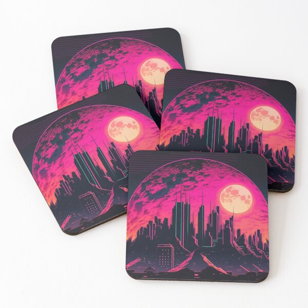 Item preview, Moon Over Synthwave Retrowave Aesthethic 80s City  designed and sold by Nightarcade.