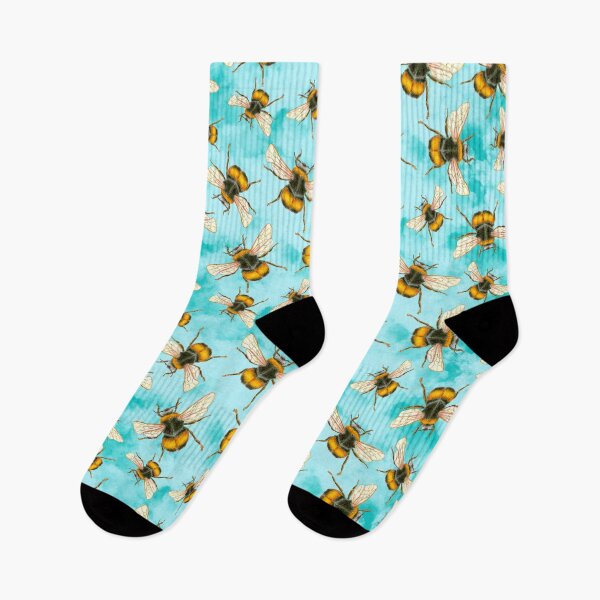 Item preview, Cute fuzzy flying bumblebees on a teal cloud backdrop designed and sold by Sockstomistic.