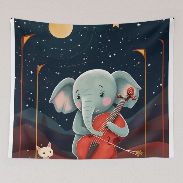 Item preview, Cartoon circus performance with elephant playing on contrabass in the circus arena. Children book illustration designed and sold by anytka.
