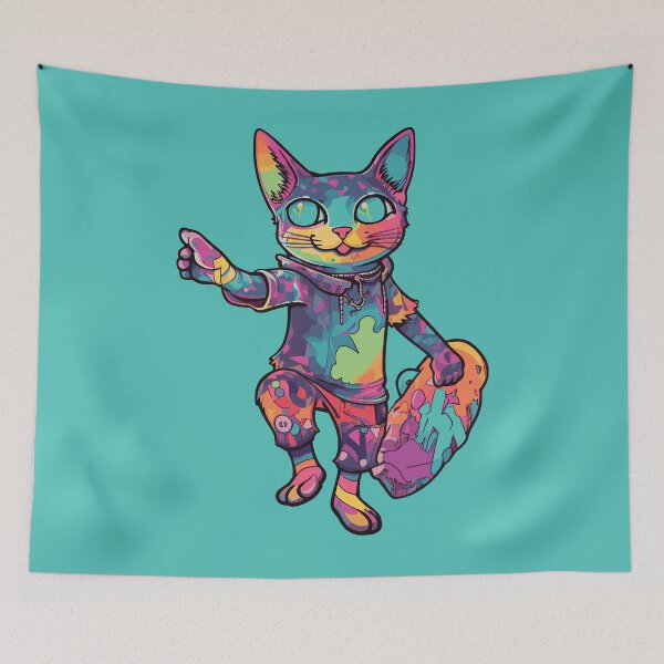 Item preview, Futuristic Multicolor Cats #11 surfing designed and sold by SOVISART.