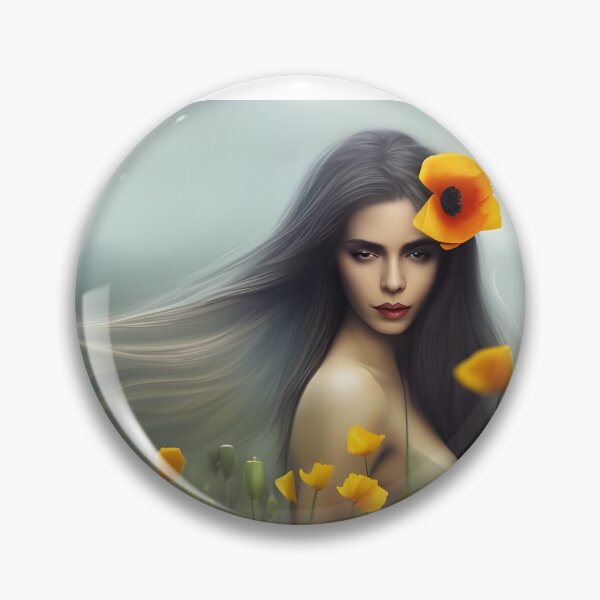 Item preview, Beautiful woman long hair with yellow color poppies in fields designed and sold by simaso.