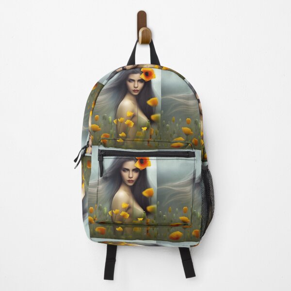 Item preview, Beautiful woman long hair with yellow color poppies in fields designed and sold by simaso.