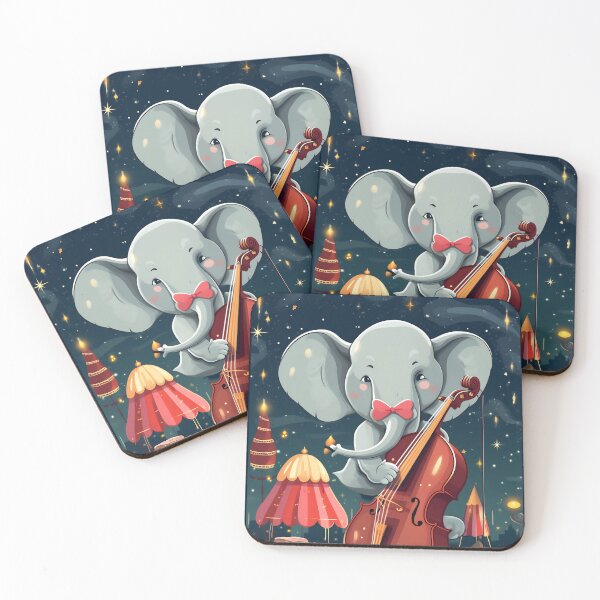 Item preview, Cartoon circus performance with elephant playing on contrabass in the circus arena. Children book illustration. designed and sold by anytka.