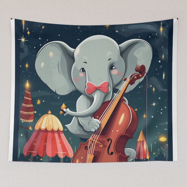 Item preview, Cartoon circus performance with elephant playing on contrabass in the circus arena. Children book illustration. designed and sold by anytka.