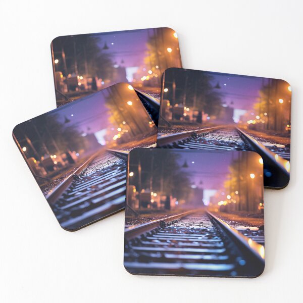 Item preview, Modern of railroad tracks night, light bokeh designed and sold by Gabi.Media.