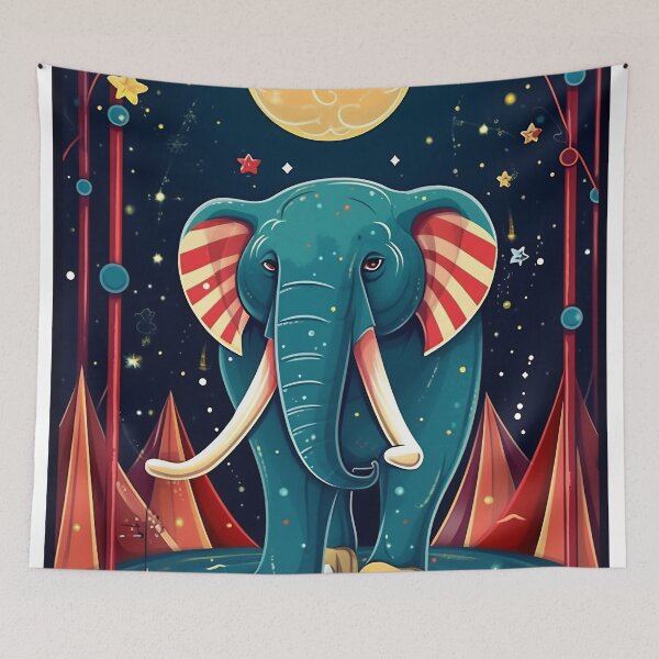 Item preview, Cartoon circus performance with elephant playing on contrabass in the circus arena. Children book illustration designed and sold by anytka.