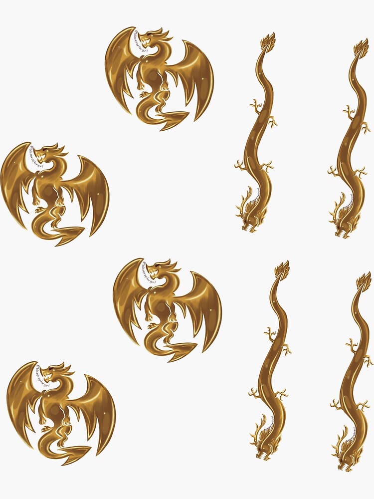 Thumbnail 3 of 3, Sticker, Metallic Fantasy Gold Dragons 8 Count designed and sold by BlazeraptorGirl.
