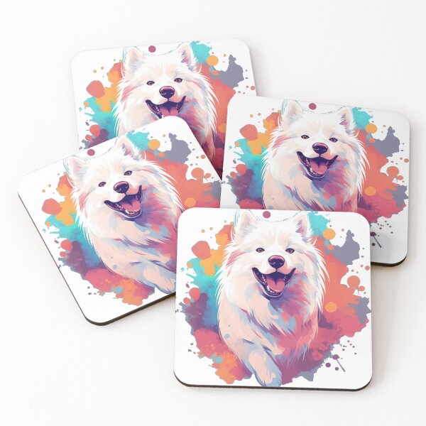 Item preview, Cute samoyed fluffy active dog on colourful background designed and sold by happy-roars.