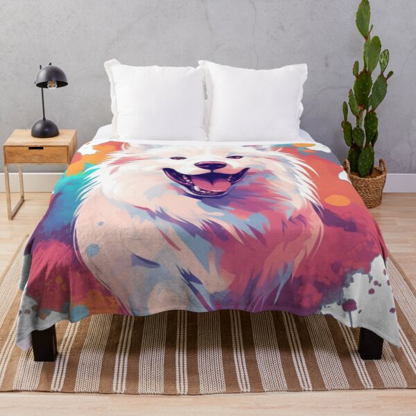 Item preview, Cute samoyed fluffy active dog on colourful background designed and sold by happy-roars.