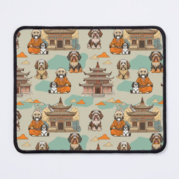 Item preview, Tibetan monk and tibetan terrier friends designed and sold by Alessandro Remo Mazzoni Remotextiles.