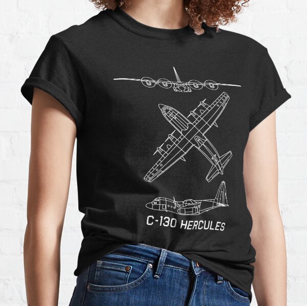 C-130 Hercules American Military Transport Aircraft Plane Blueprints Diagrams Classic T-Shirt