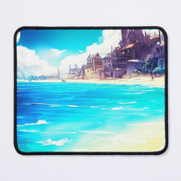 Item preview, Scenic Styles Curling Waves Upon Sandy Beaches with Modern Coastal Town designed and sold by ScenicStyles.