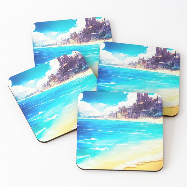 Item preview, Scenic Styles Curling Waves Upon Sandy Beaches with Modern Coastal Town designed and sold by ScenicStyles.