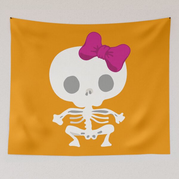Item preview, Kawaii skeleton cute pink bow orange day of the dead designed and sold by T-Mex.