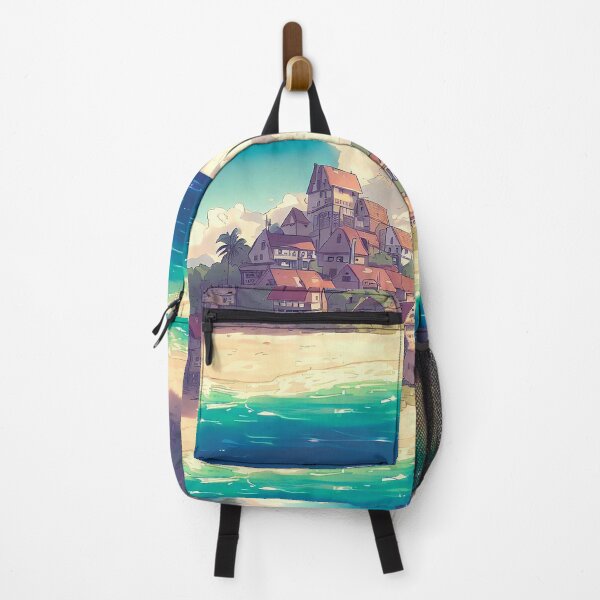 Item preview, Scenic Styles Seaside Serenity: An Anime Island Townscape Painted with Tranquil Brushstrokes designed and sold by ScenicStyles.