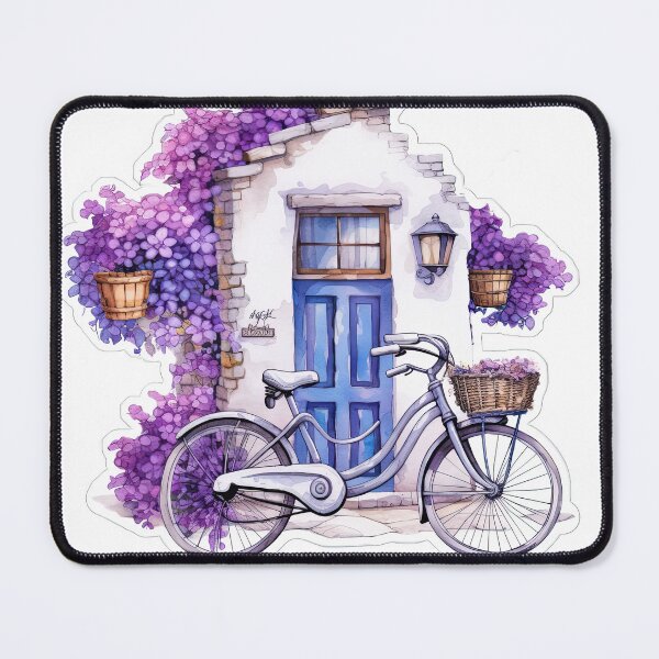 Item preview, Purple bicycle near the house with flowers designed and sold by abmkf.