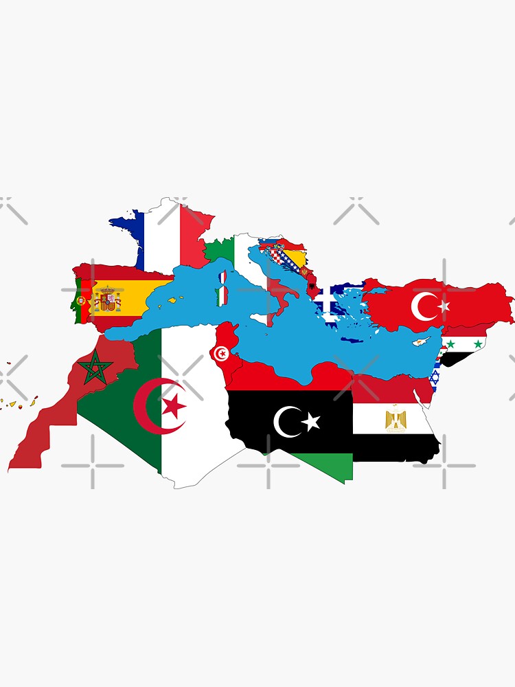 "mediterranean Flags, mediterranean map, Mediterranean Sea" Sticker for