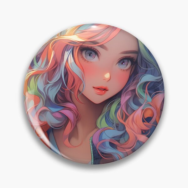 Item preview, Rainbow Radiance: The Alluring Anime Girl with Kaleidoscope Hair designed and sold by TNF-Art.
