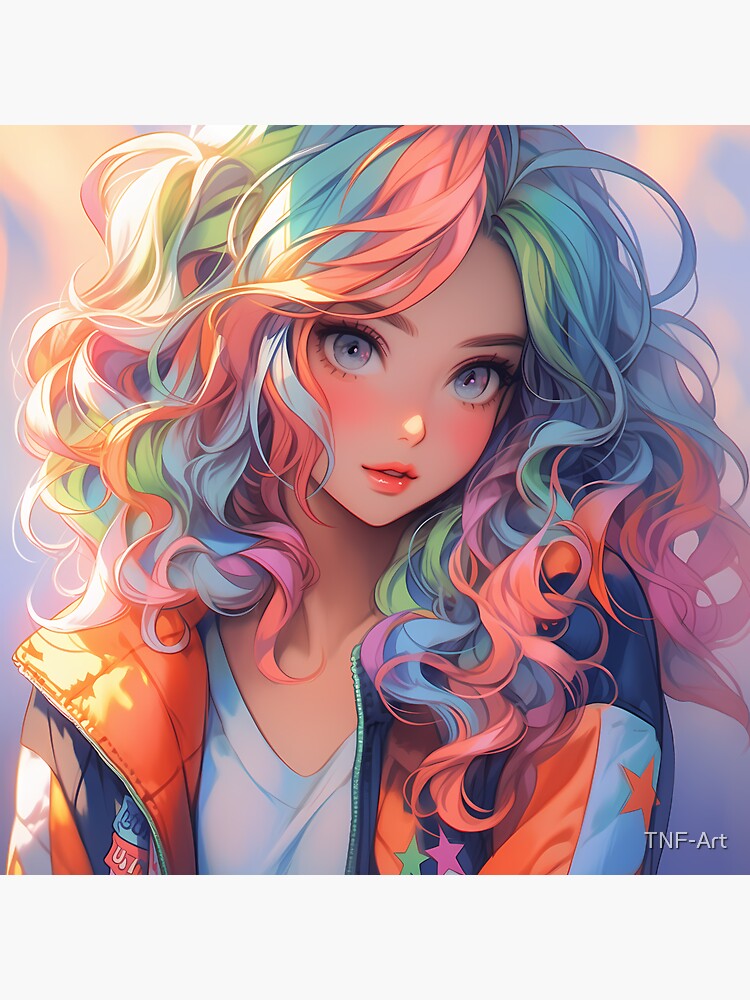 Premium AI Image | anime girl with rainbow hair and a colorful shirt