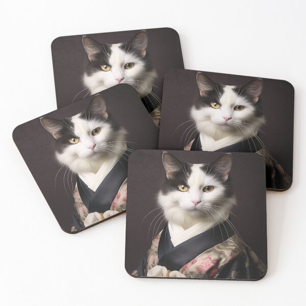 Item preview, Kimono Black and White Cat Portrait designed and sold by QubeCrafts.