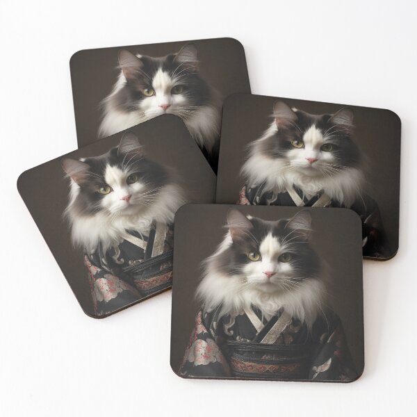 Item preview, Portrait of black and white cat wearing kimono designed and sold by QubeCrafts.