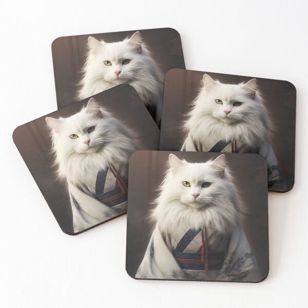 Item preview, Portrait of white cat wearing kimono designed and sold by QubeCrafts.