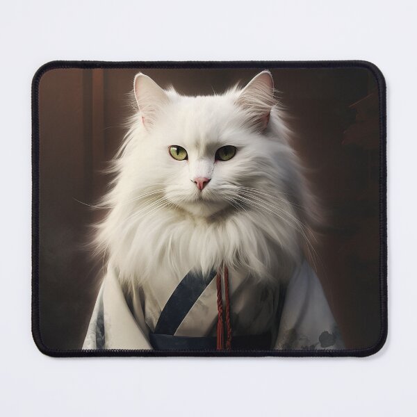 Item preview, Portrait of white cat wearing kimono designed and sold by QubeCrafts.