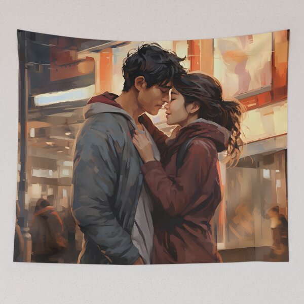 Item preview, Romantic Encounter in Seoul's Bustling Street: Korean Drama Inspired Art with Expressions of Surprise and Romance. designed and sold by InsaneLEDP.