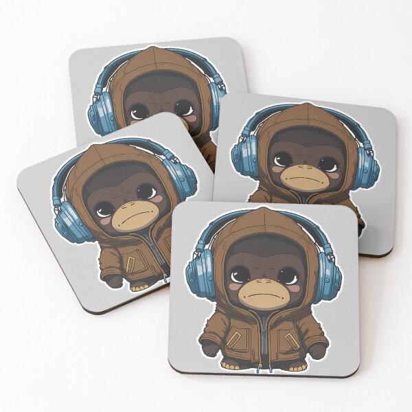 Item preview, Cute little serious Gorilla with headphones designed and sold by Alpataco.