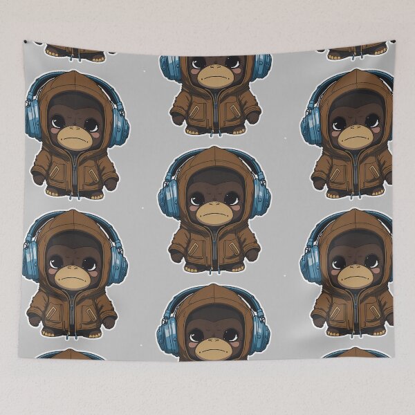 Item preview, Cute little serious Gorilla with headphones designed and sold by Alpataco.