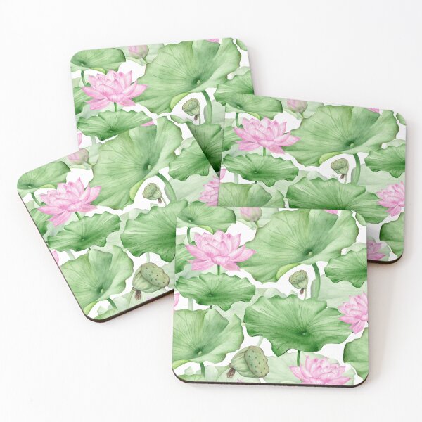Item preview, Watercolor Pink Lotus Flowers with Leaves  designed and sold by silviaol.
