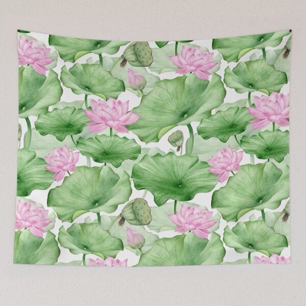 Item preview, Watercolor Pink Lotus Flowers with Leaves  designed and sold by silviaol.