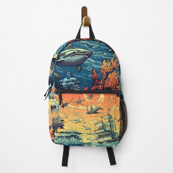 Item preview, Ocean scene with Shark and ship designed and sold by ZombiOctopi.