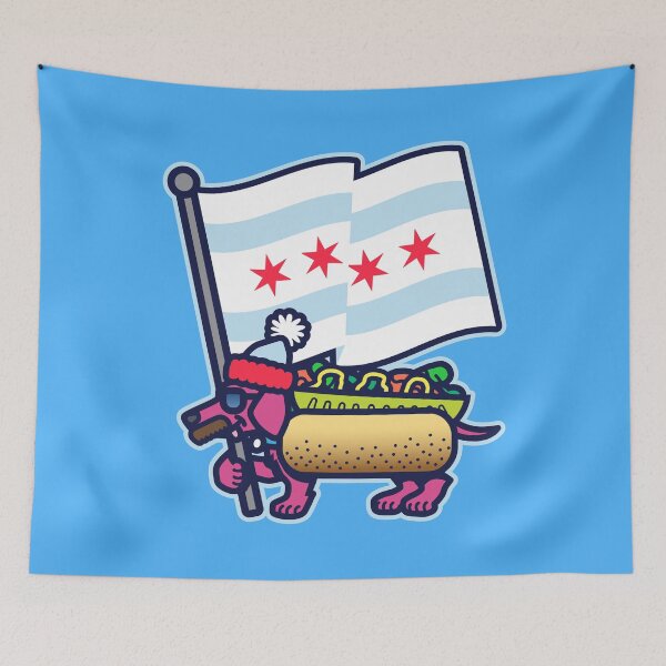 Item preview, Chicago Stocking Cap Dog with Flag designed and sold by dangerhuskie.