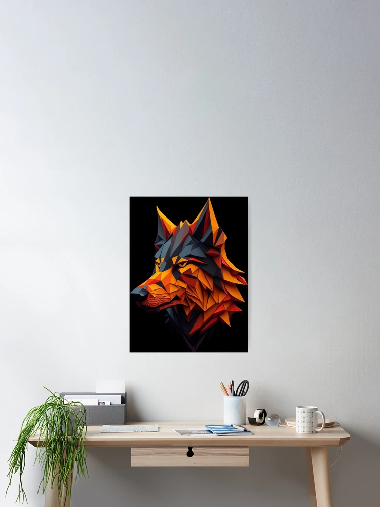 Aperçu 2 sur 3. Poster avec l'œuvre Isometric Wolf Head créée et vendue par Rothnaric.