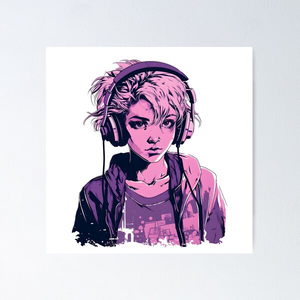 Gamer anime girl illustration wall art - TenStickers