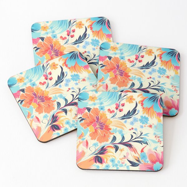 Item preview, Flower Pattern 11, illustrated vibrant beautiful wild flowers, orange, blue, purple, pink, brightly colored flora and nature. designed and sold by FoxRobinRabbit.