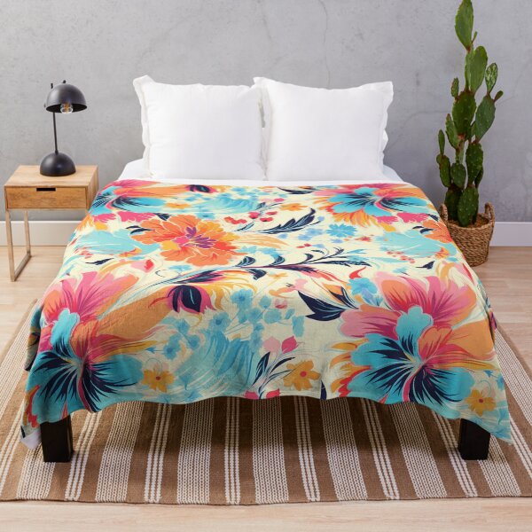 Item preview, Flower Pattern 11, illustrated vibrant beautiful wild flowers, orange, blue, purple, pink, brightly colored flora and nature. designed and sold by FoxRobinRabbit.