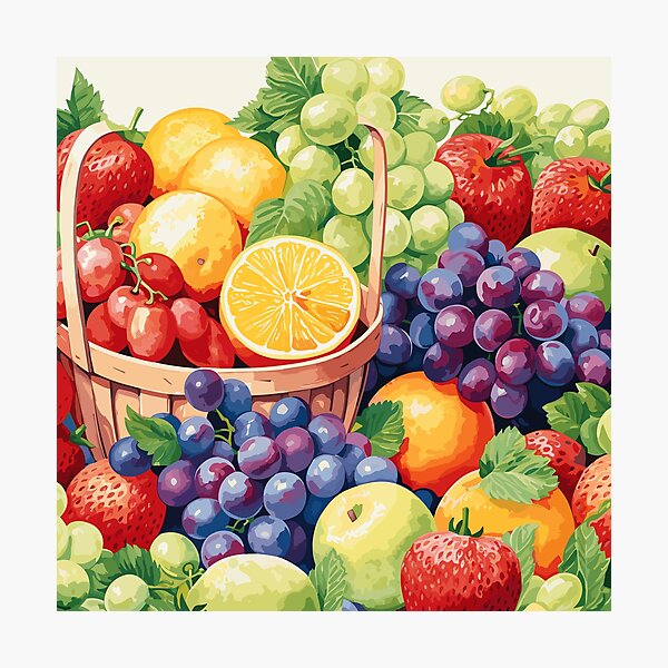 Item preview, Watercolor Fruit Basket Pattern designed and sold by PaletPatisserie.