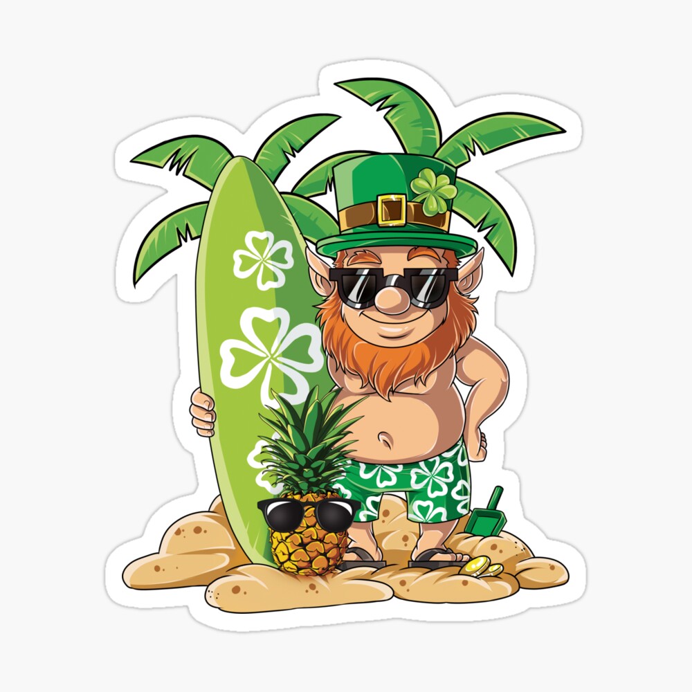 Leprechaun Hawaiian Surfing T Shirt St Patricks Day Hawaii | Art Print