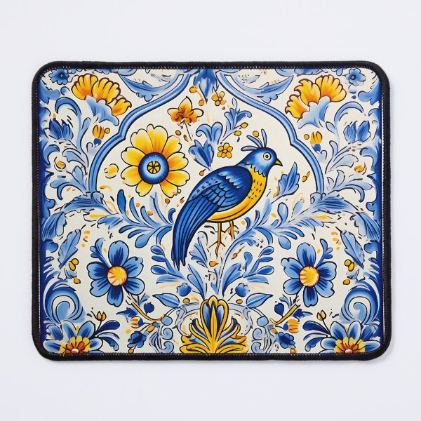Artikelvorschau, Azulejos Azulejo Lissabon Portugal Gelb Blauer Vogel Kunstdruck entworfen und verkauft von regiaart.