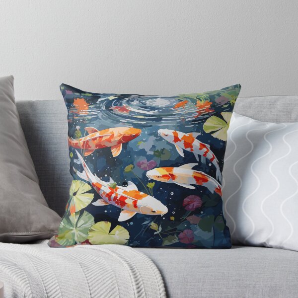 Artikelvorschau, Aquarell Koi-Teich-Malerei | Eine ruhige Szene mit schwimmenden bunten Fischen entworfen und verkauft von PaletPatisserie.